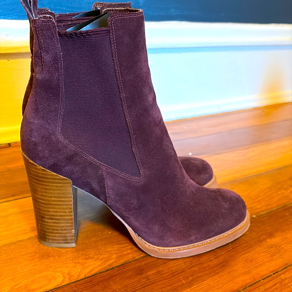 Burgundy suede Mark Fisher, block heeled ankle boots size 8 1/2, real leather